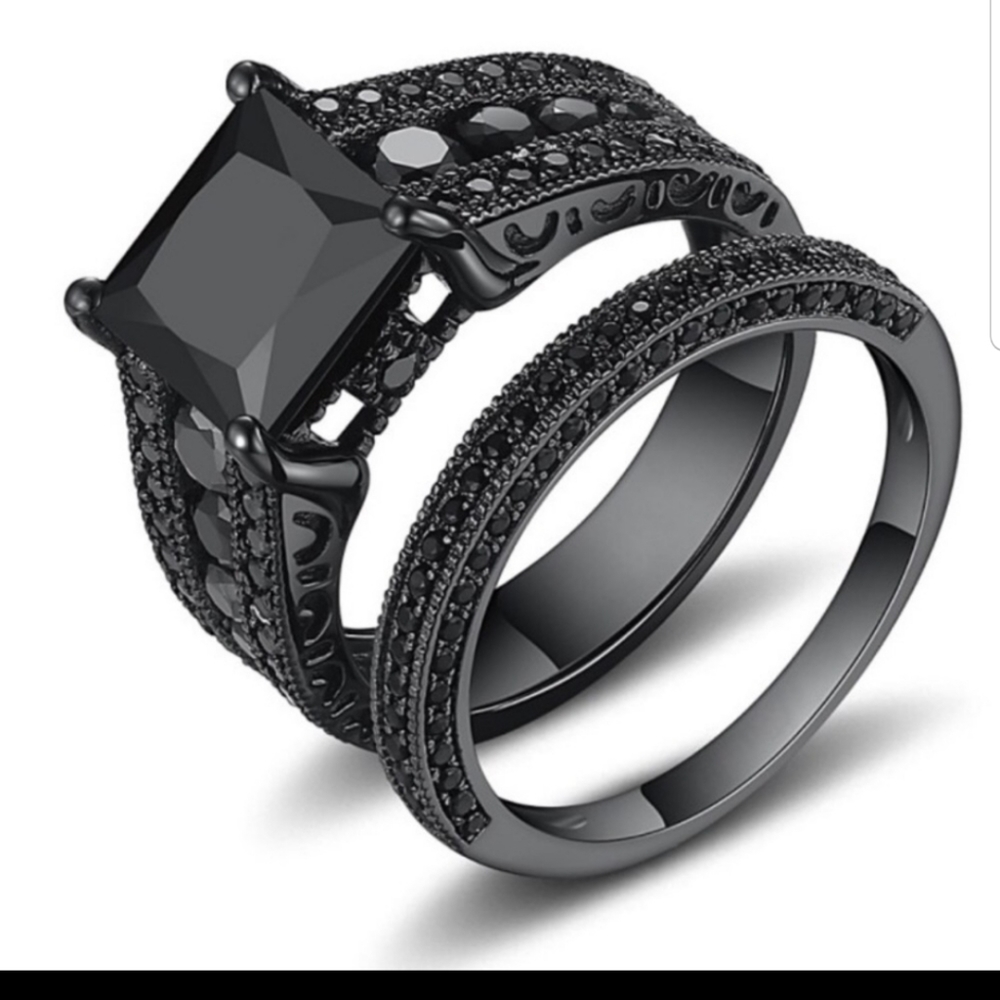 NEW💍 18K BLACK SAPPHIRE STERLING SILVER Ring - Picture 2 of 8
